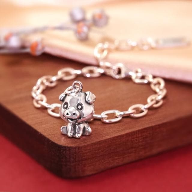 【ART64】純銀兒童手鍊/寶寶手鍊 彌月禮/生日禮物推薦 豬事大吉 豬寶寶造型 寬版