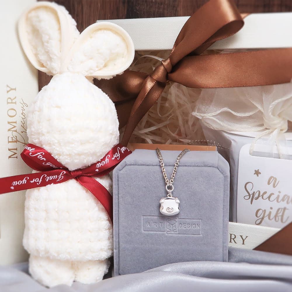 【ART64】純銀彌月禮盒組 寶寶手鍊 新生兒/滿月/彌月禮物推薦 福氣小豬造型 兒童銀飾 細版