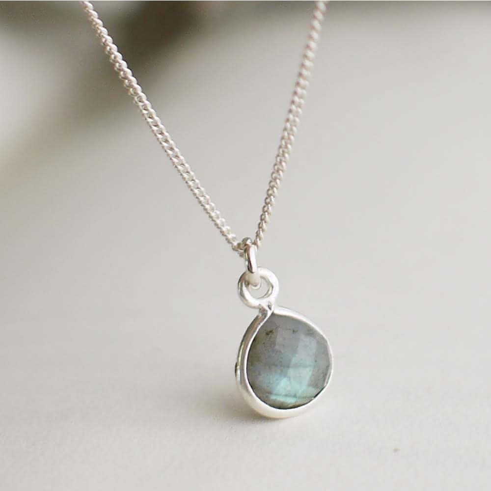 【BLUMA】純粹拉長石原礦純銀項鍊 天然石水晶水滴墜子 生日情人節禮物 飾品禮盒 聖誕禮物