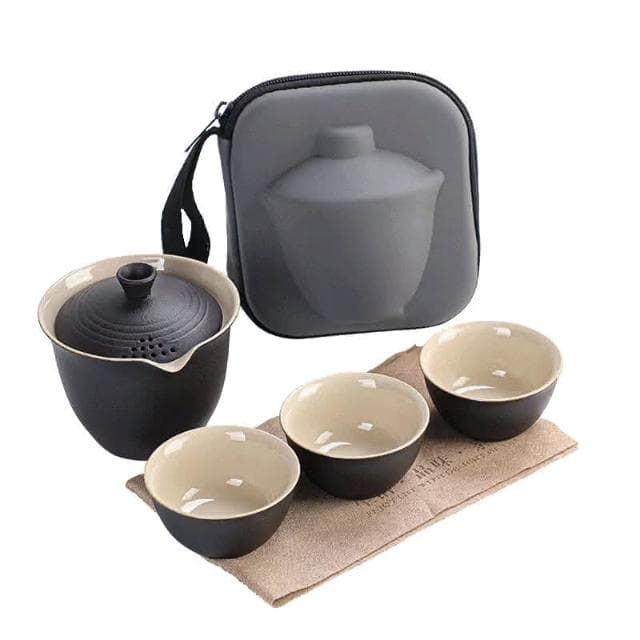 景泰藍硬殼攜帶茶具 一壺3杯組 贈收納包(旅行茶具組 旅行茶具 茶具 功夫茶具 泡茶組 陶瓷蓋碗 隨身茶具 快客杯 露營茶具 抽獎禮物 辦公小物 餐廚 創意家居 日用品 送禮 生日禮物 交換禮物)