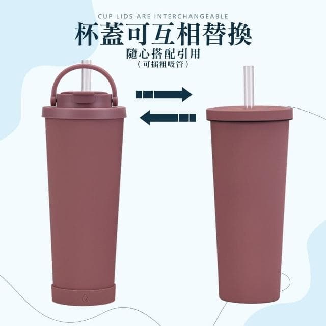 Tritan粗吸管🤞830ml大容量質感陶瓷內膽雙飲吸管杯(保溫保冰 不鏽鋼吸管杯 吸管杯 珍奶杯 保溫杯 環保杯 隨行杯 保冰杯 飲料杯 抽獎禮物 辦公小物 餐廚 創意家居 日用品 送禮 生日禮物 交換禮物)