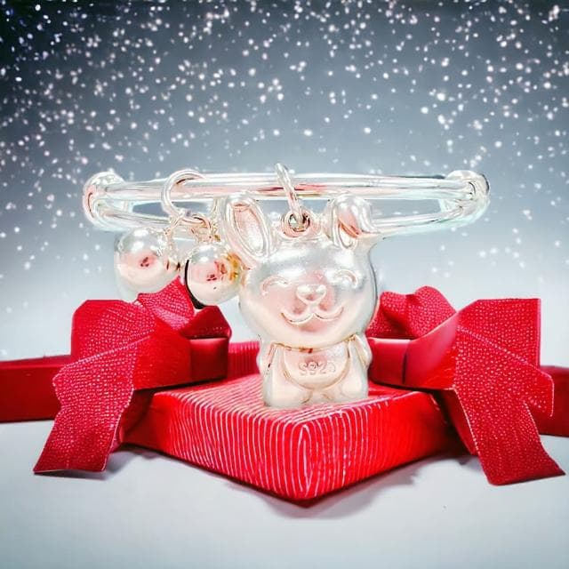 【珠兒綠】999純銀 喜喜兔嬰兒搖鈴祝福手鐲 新年禮物 純銀手鐲手鍊 嬰兒尺寸 彌月禮物 寶寶手鐲 開運 生肖 交換禮物