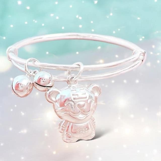 【珠兒綠】999純銀笑笑虎搖鈴手鐲 嬰兒兒童成人 新年禮物 彌月禮物純銀手鐲 生肖手鍊 彌月禮物 周歲禮物 寶寶禮物 交換禮物