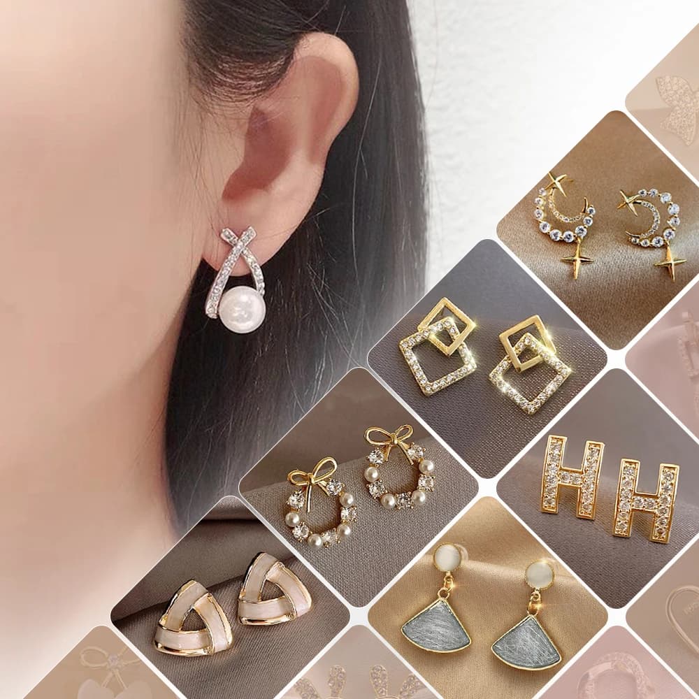 925純銀法式耳環｜925銀針 純銀耳針 銀針耳環 水鑽 珍珠 耳釘耳飾 飾品 韓系耳環 質感 女生耳環 流行百搭耳環