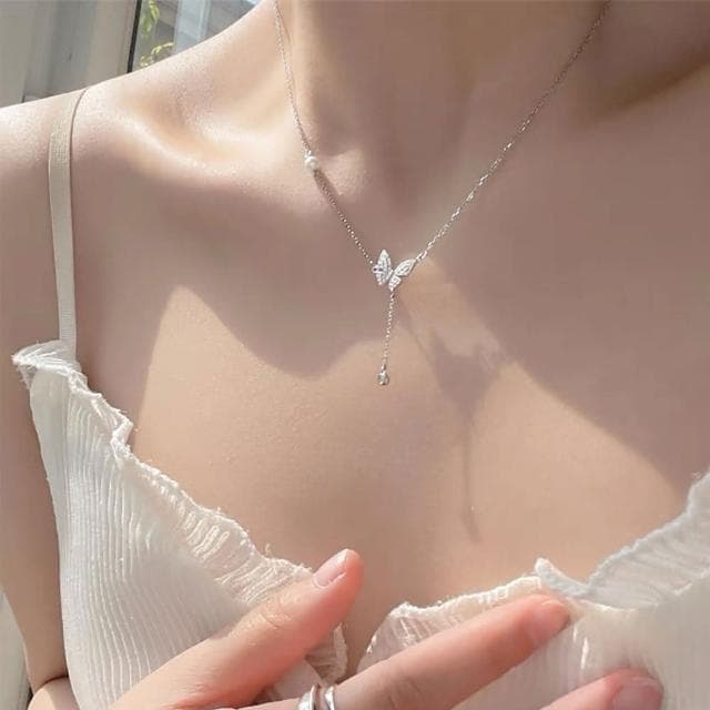 【MoonDy】蝴蝶項鍊生日禮物鋯石項鍊 項鍊 飾品 配件 純銀項鍊 鉑金項鍊 銀飾 銀項鍊 女朋友生日禮物