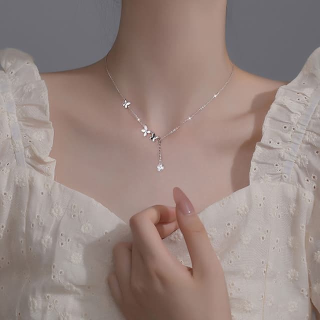 【MoonDy】999純銀項鍊 女生項鍊 蝴蝶項鍊 流蘇項鍊 歐美項鍊 單鋯項鍊生日禮物垂墜項鍊 韓國飾品 小禮物