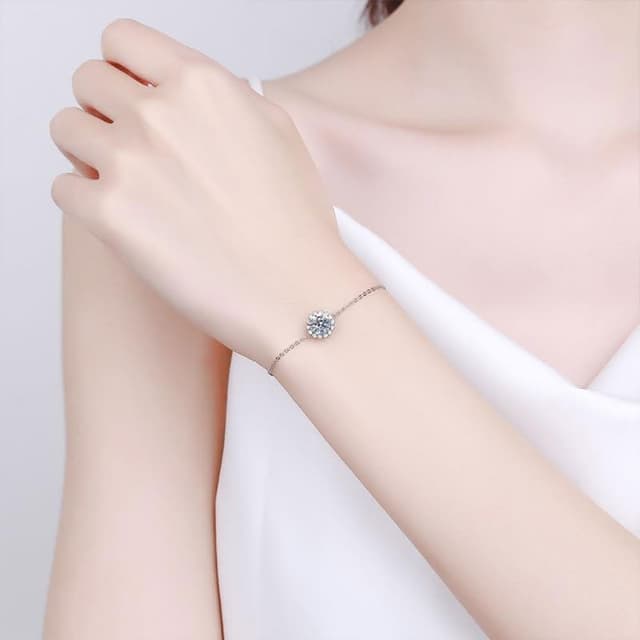 【MoonDy】銀飾 莫桑石手環 簡約手鍊 生日禮物 精品手鍊 韓國手鍊 氣質手鍊 手鍊 純銀手鍊 銀鍊