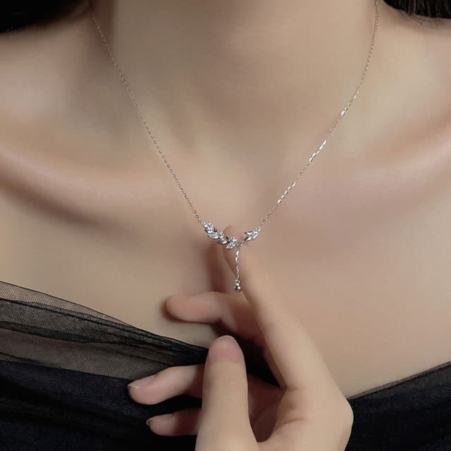 【MoonDy】麥穗項鍊 桂冠項鍊生日禮物氣質項鍊 純銀項鍊 鋯石項鍊 鋯石項鍊 平安項鍊 鎖骨鏈 銀飾 短項鍊