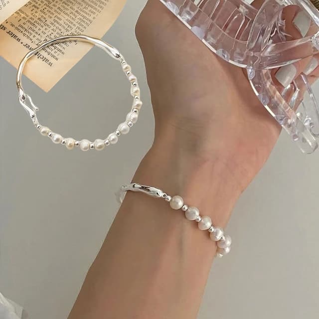 【KT DADA】氣質手環 女生禮物 情人節禮物 純銀手鍊 手鐲 純銀手環 珍珠手鍊 半鐲半鍊 閨蜜手鍊 法式手鍊