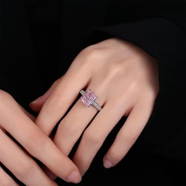 【KT DADA】方形戒指 粉色戒指 女生生日禮物 戒指 純銀戒指 戒指 寶石戒指 鋯石戒指 生日禮物 可愛戒指