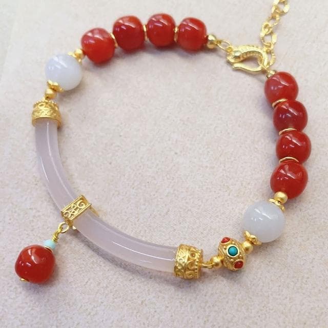 【MoonDy】手鐲 手環 手鏈女 純銀手環 瑪瑙手鐲 玉髓手鐲 紅瑪瑙手鐲 避邪手鍊 串珠手環 新中式手鍊