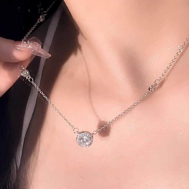 【MoonDy】鋯石項鍊 純銀項鍊 圓形項鍊 高級精品 鎖骨鍊 簡約項鍊 白金項鍊 閨蜜項鍊 氣質項鍊 ins項鍊 生日禮物