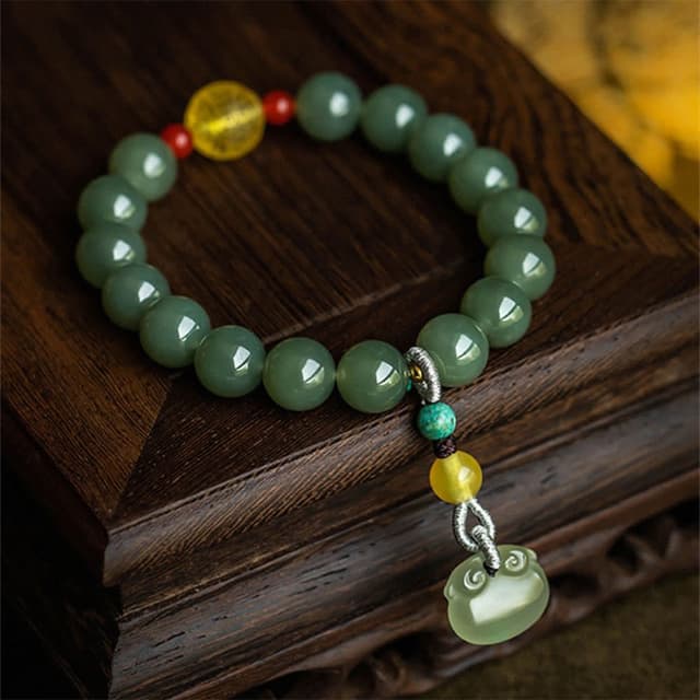 【MoonDy】手串 佛珠 串珠手鍊 民族風飾品 女生飾品 如意鎖手鍊 玉手鍊 和田青玉手鍊 送長輩 保平安 禮物
