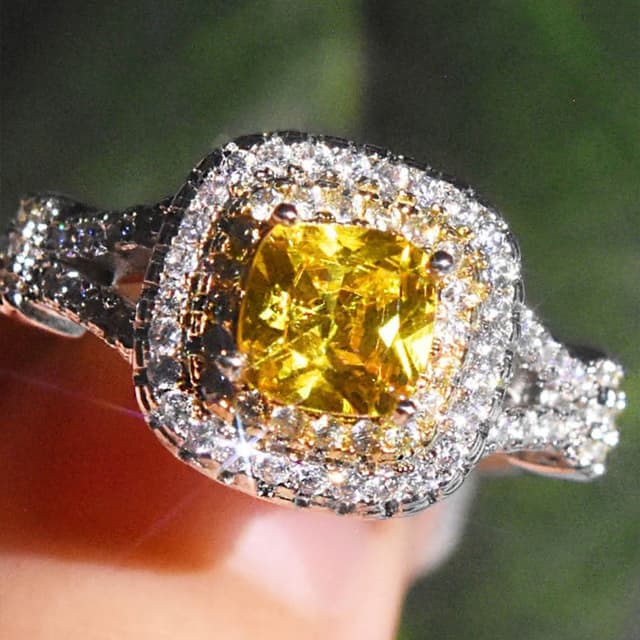 【MoonDy】指環 鋯戒 生日禮物 黃鋯石戒指 歐美戒指 結婚對戒 高級珠寶 方形鋯戒 食指戒 送長輩 生日禮物