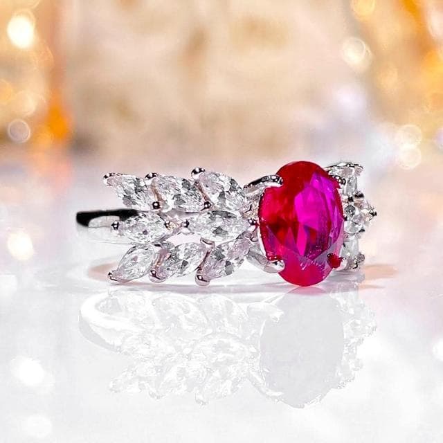 【MoonDy】生日禮物 鴿血紅戒指 純銀戒指 鋯石大戒指 新娘飾品 浮誇戒指 紅色戒指 送長輩 送女生