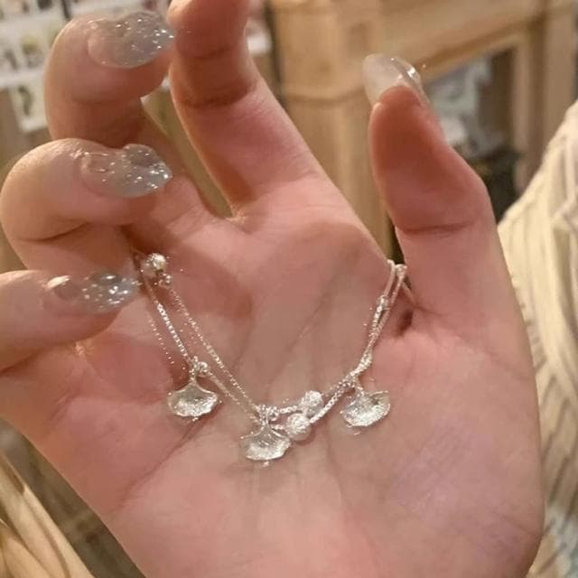 【KT DADA】韓國手鍊 閨蜜手環 女朋友禮物 雙層手鍊 純銀手環 銀杏手鍊 手鍊女 串珠手鍊 招財手鍊