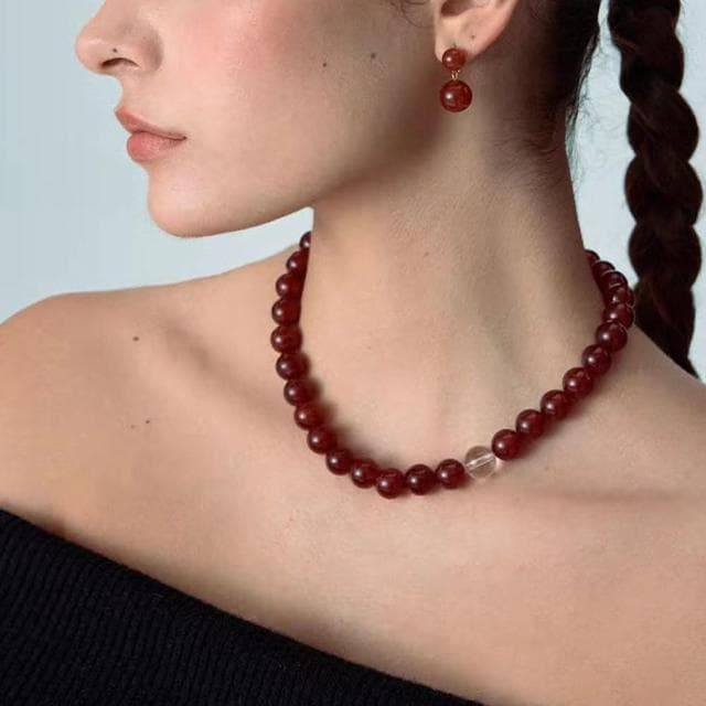 【MoonDy】項鍊 串珠項鍊 瑪瑙項鍊 法式項鍊 紅瑪瑙 白 水晶項鍊 高級感 送女生 磁吸項鍊 復古項鍊 送長輩 禮物