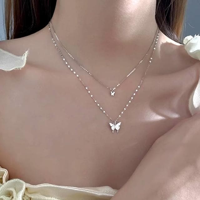 【KT DADA】飾品配件 純銀飾品 S925純銀項鍊 抗過敏項鍊 生日禮物 女項鍊 蝴蝶項鍊 鎖骨鏈 短鍊 造型項鍊