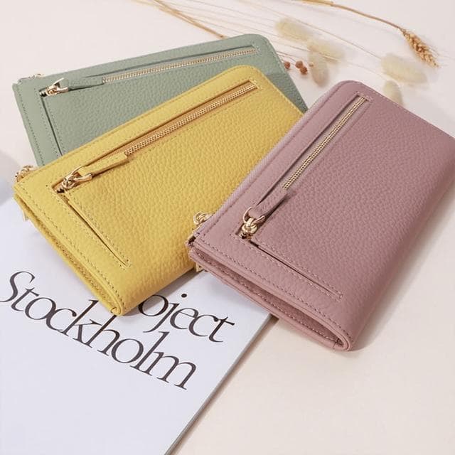 【MoonDy】錢包 皮包 皮夾 真皮錢包 長款錢包 拉鍊錢包 手拿包 黃色錢包 防盜刷錢包 女生錢包 牛皮錢包 招財錢包 禮物