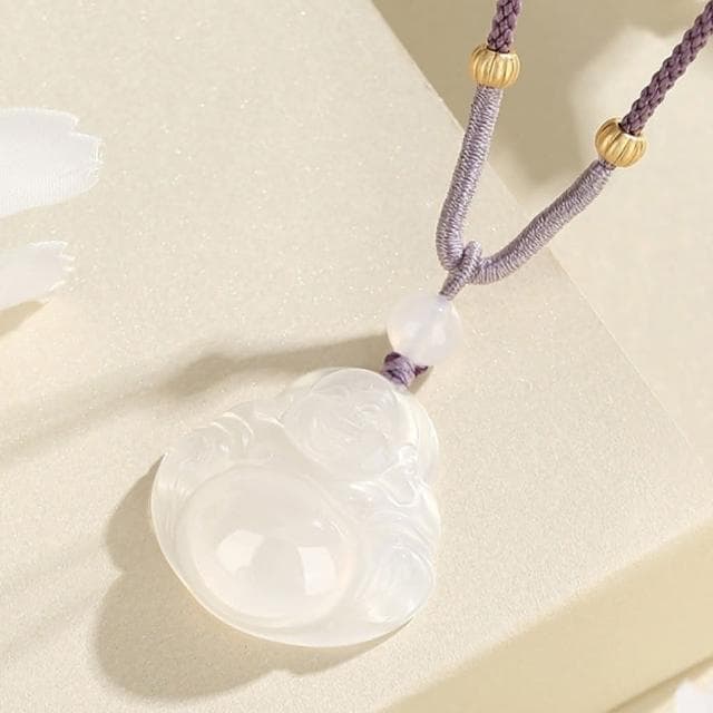 【MoonDy】項鍊 白玉髓項鍊 彌勒佛像鍊 玉墜 新中式項鍊 高級感 手工編織項鍊 紫色項鍊 可調節 女項鍊 生日禮物 保平安