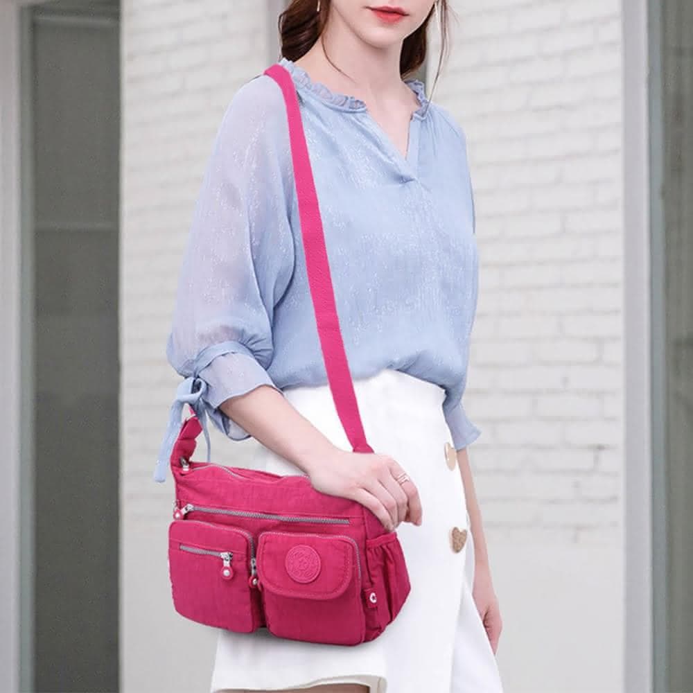 【MoonDy】包包 斜背包 尼龍包包 多功能包包 防潑水包包 斜背女包 多隔層 收納包 媽媽包 紅色包包 紫色包包 長輩 禮物