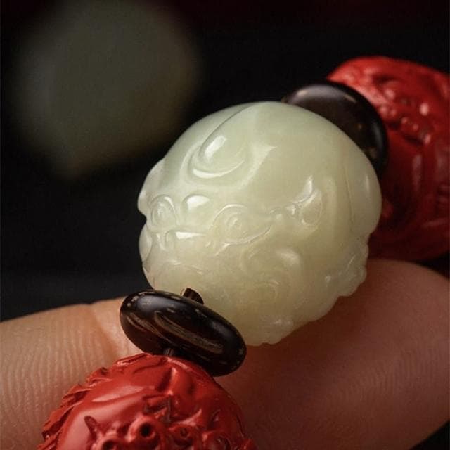 【KT DADA】紅硃砂貔貅手串 開運手鍊 硃砂手鍊 和田玉手鍊 念珠 飾品 粗手鍊 生日禮物 手環 佛珠 手串 手鍊