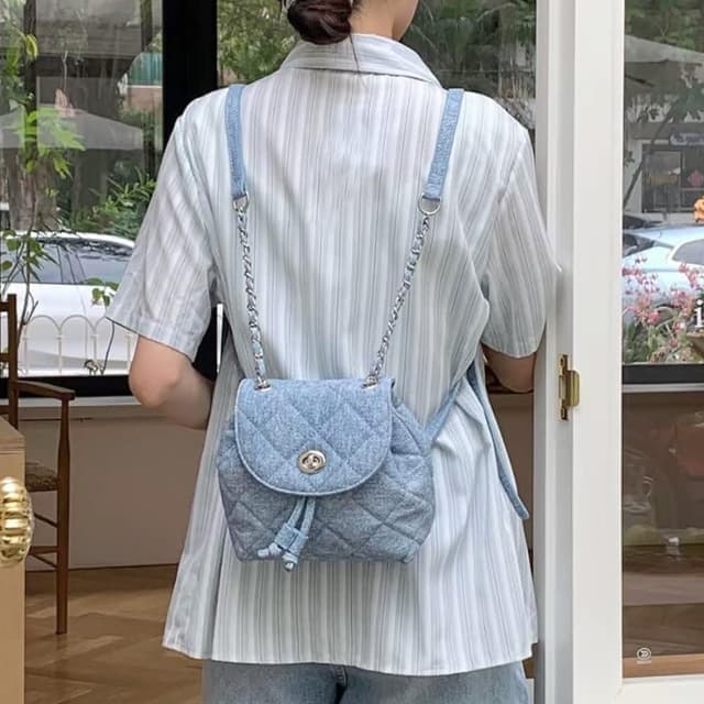 【MoonDy】包包 後背包 小背包 韓國包包 菱格紋包包 鍊帶包 鍊條包 小香風背包 女包 可愛包包 小孩包包 銀色包包 禮物