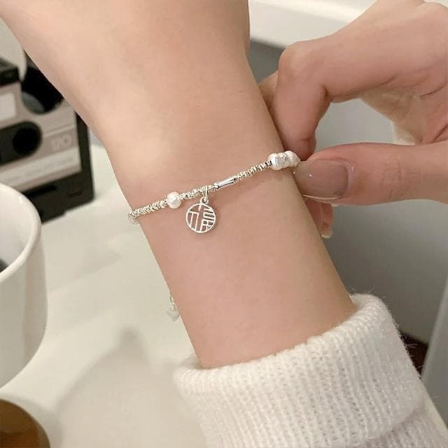 【MoonDy】碎銀子 珍珠手鍊 招財納福 韓國飾品 手鍊 手鍊女 925純銀 通體純銀 飾品 高級感 生日禮物 337