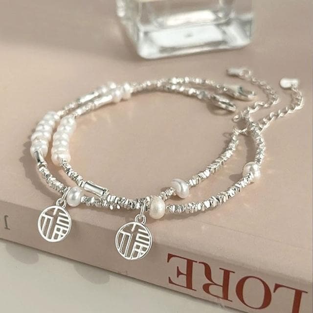 【MoonDy】碎銀子 珍珠手鍊 招財納福 韓國飾品 手鍊 手鍊女 925純銀 通體純銀 飾品 高級感 生日禮物 337