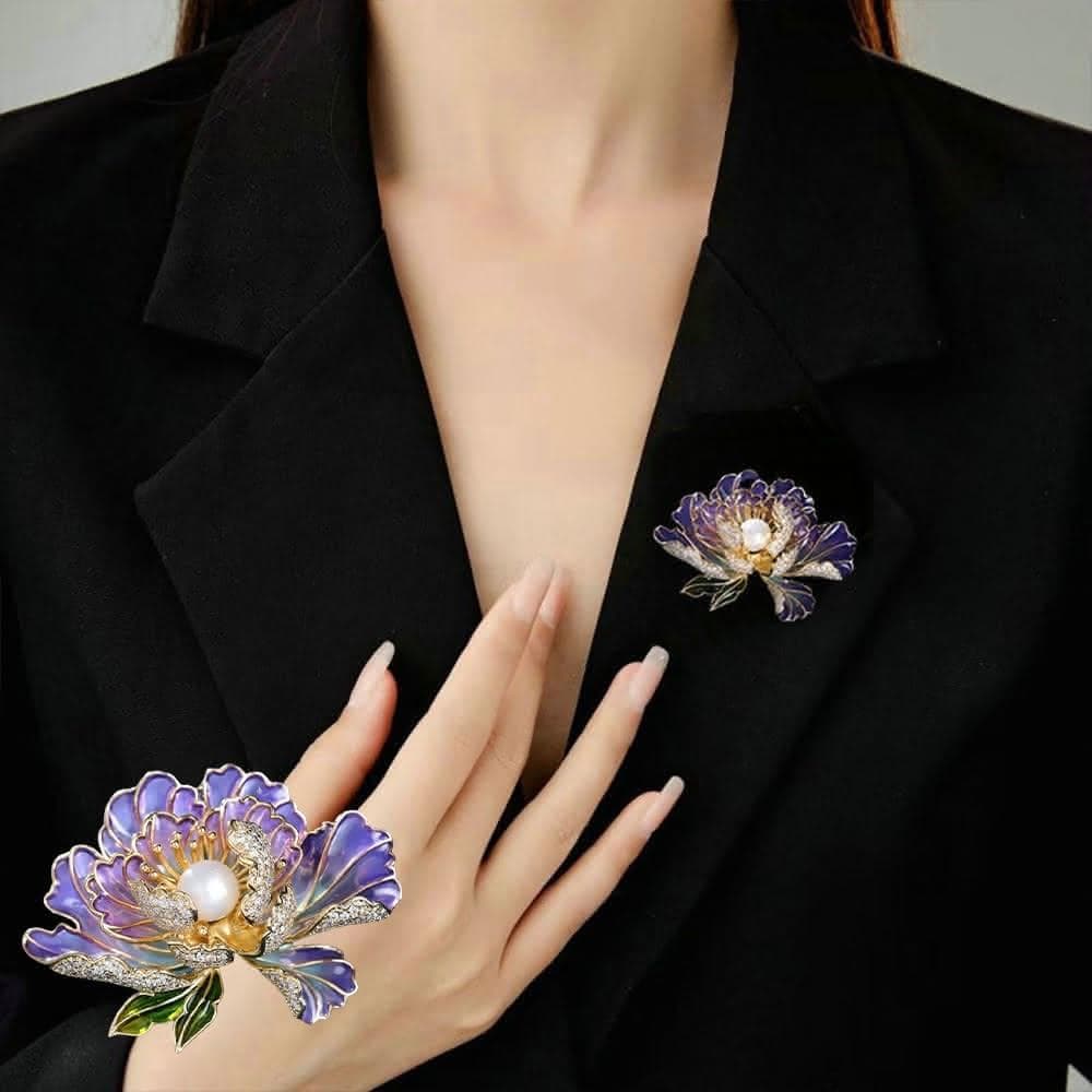 【MoonDy】花開富貴 牡丹花 胸針 別針 旗袍配件 新年胸針 珍珠 配飾 金屬別針 造型胸針 鋯石 優雅 送長輩 紀念日禮物 生日禮物