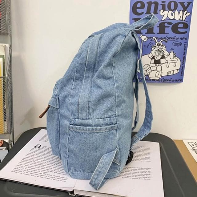 【MoonDy】包包 後背包 書包 牛仔包 日本帆布包 雙肩包 帆布包 大容量後背包 休閒後背包 y2k包包 藍色包包 生日禮物