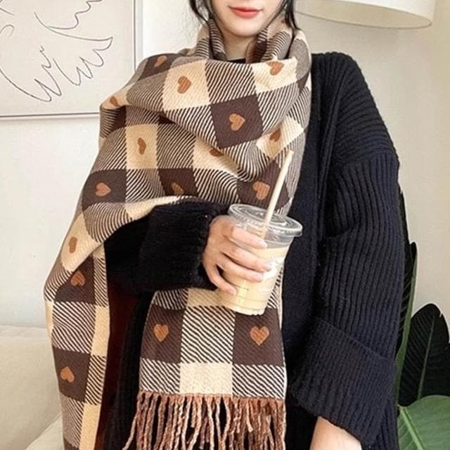 【MoonDy】圍巾 披巾 女圍脖 格子圍巾 流蘇圍巾 保暖圍脖 厚圍巾 韓國圍巾 保暖圍巾 羊絨圍巾 披肩圍巾 發熱圍巾 禮物