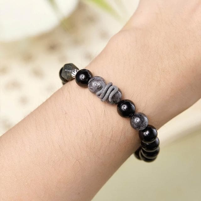 【MoonDy】水晶手串 手串男 黑曜石 黑髮晶 手鍊 手環 飾品 復古風 925 純銀 本命年 新中式 黑曼巴 保平安 生日禮物