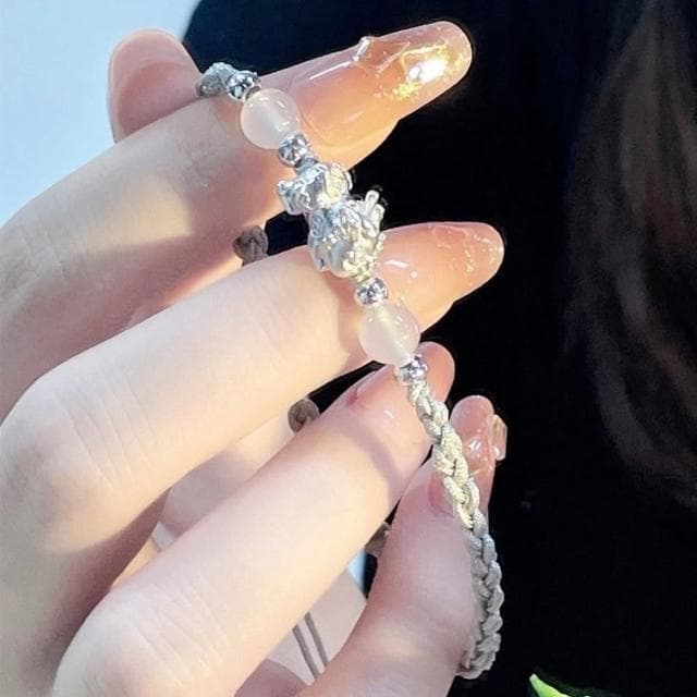 【KT DADA】999 純銀 貔貅 情侶手鍊 閨蜜手鍊 招財納福 情人節禮物手工編織 手鍊手環 水晶手鍊 草莓晶 月光石 串珠