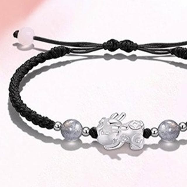 【KT DADA】999 純銀 貔貅 情侶手鍊 閨蜜手鍊 招財納福 情人節禮物手工編織 手鍊手環 水晶手鍊 草莓晶 月光石 串珠