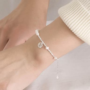 【KT DADA】簡約 韓國飾品 女生手鍊 高級感 生日禮物 手鍊 手鍊女 925純銀 通體純銀 飾品 碎銀子 珍珠手鍊 招財納福