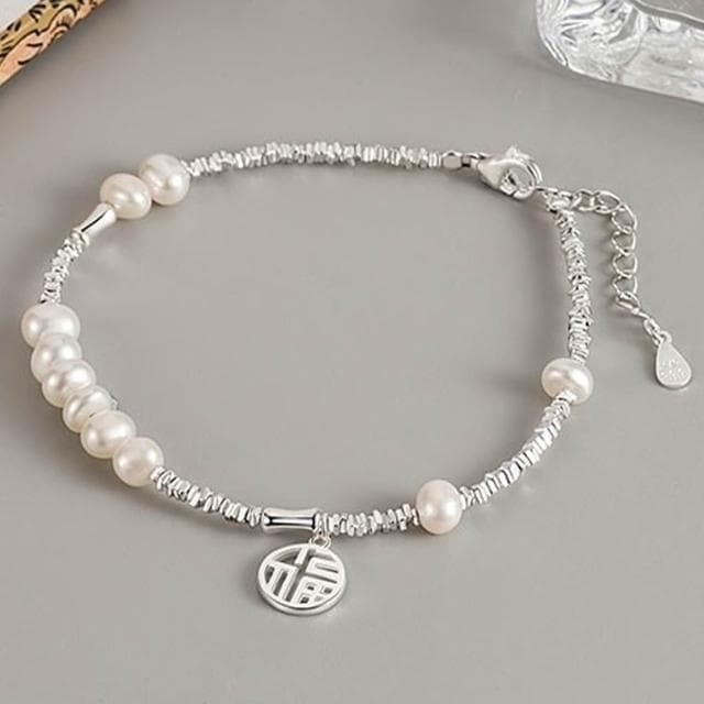【KT DADA】簡約 韓國飾品 女生手鍊 高級感 生日禮物 手鍊 手鍊女 925純銀 通體純銀 飾品 碎銀子 珍珠手鍊 招財納福