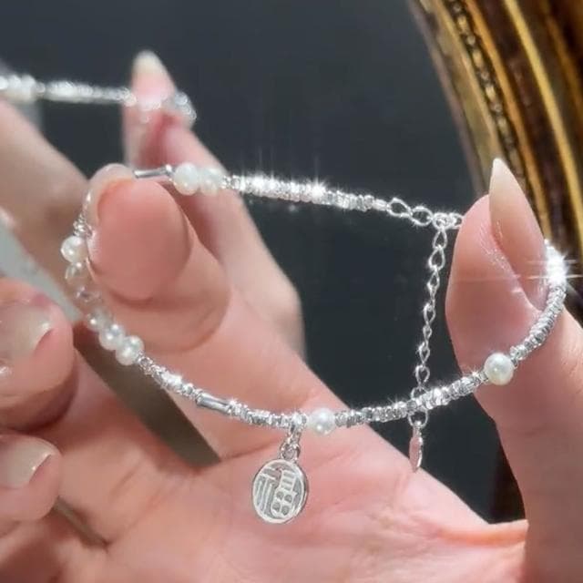 【KT DADA】簡約 韓國飾品 女生手鍊 高級感 生日禮物 手鍊 手鍊女 925純銀 通體純銀 飾品 碎銀子 珍珠手鍊 招財納福