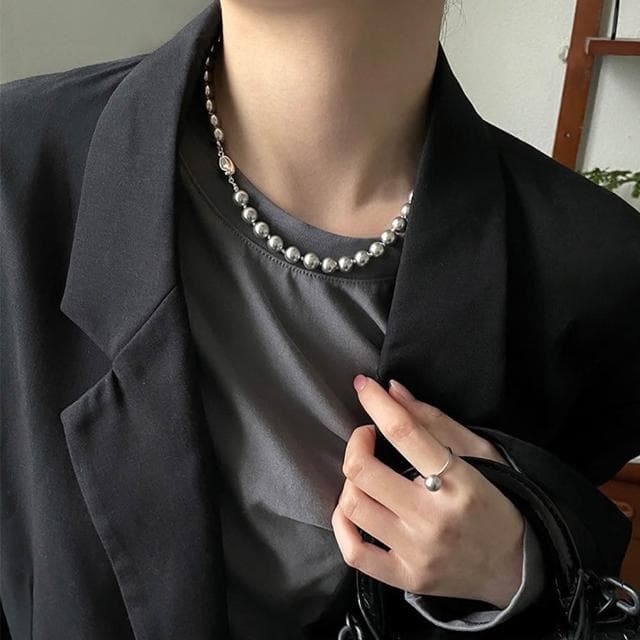 【KT DADA】灰珍珠 珍珠項鍊 個性項鍊 項鍊 女生飾品 銀元寶 韓版 項鍊女 簡約ins風韓國飾品 閨蜜項鍊 女生生日禮物