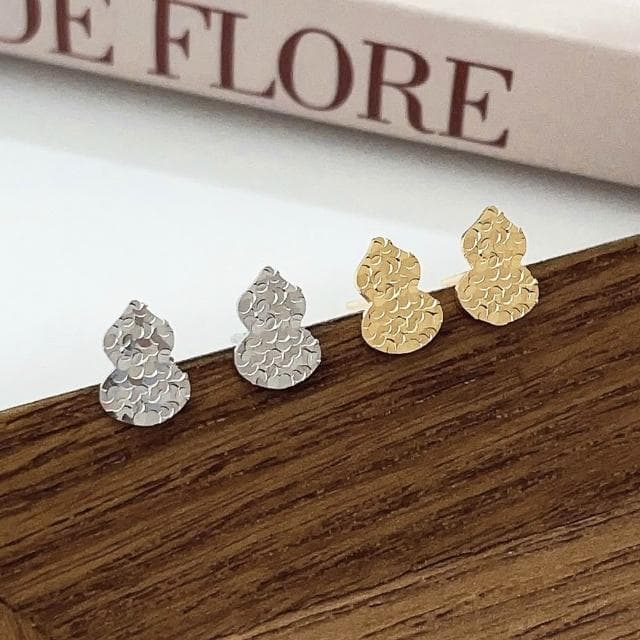 【MoonDy】飾品 耳環 女生耳環 純銀耳環 銀針 葫蘆 耳針 耳飾 耳釘 高級感 百搭 金色耳環 穿搭配件 送女生