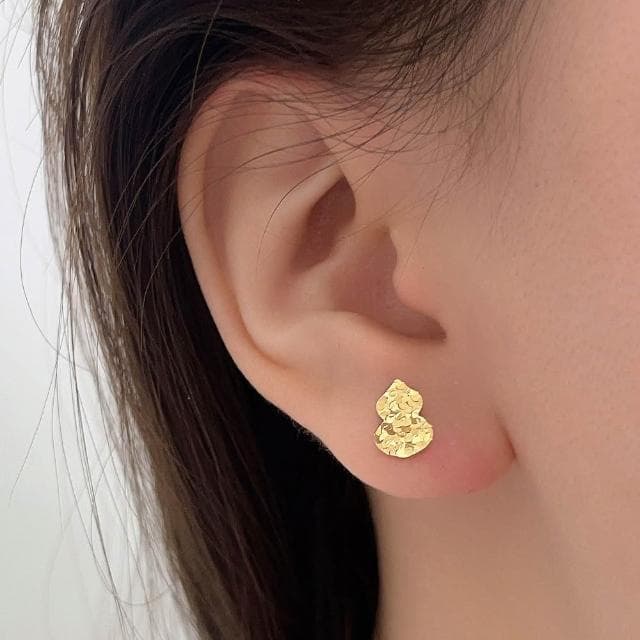 【MoonDy】飾品 耳環 女生耳環 純銀耳環 銀針 葫蘆 耳針 耳飾 耳釘 高級感 百搭 金色耳環 穿搭配件 送女生