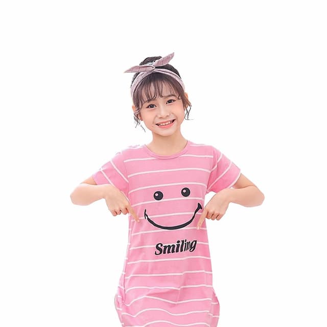 【Arbea】兒童睡裙女孩短袖韓版薄款居家服長版上衣C366(多款式)