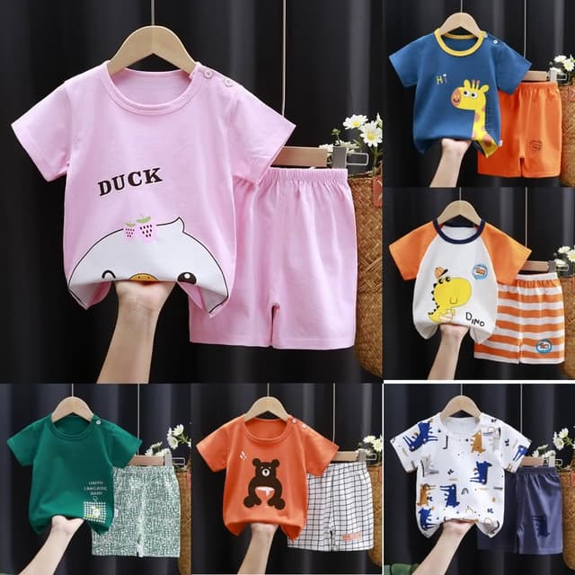 【Arbea】夏季薄款兒童短袖兩件式套裝純棉女童夏裝男童t卹衣服韓版童裝大中小童女童男童 C555