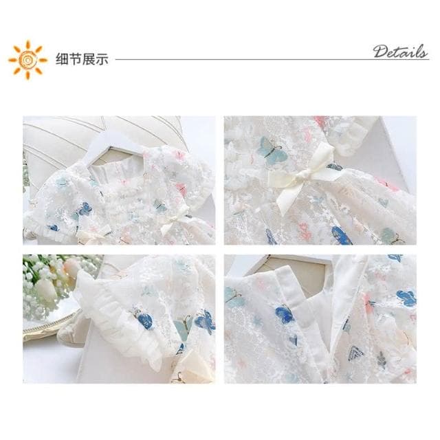 【Arbea】夏季新款洋氣女童泡泡袖連衣裙韓版兒童蝴蝶蕾絲裙女孩公主裙女童連衣裙 C405