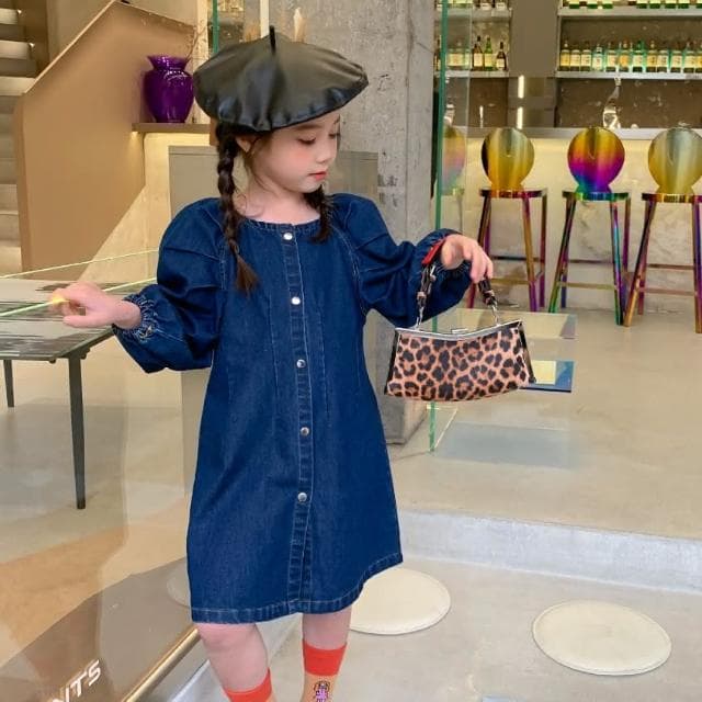 【Arbea】女童牛仔連衣裙春裝新款兒童韓版方領長袖春秋童裙童裝 C114