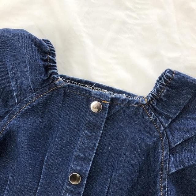 【Arbea】女童牛仔連衣裙春裝新款兒童韓版方領長袖春秋童裙童裝 C114