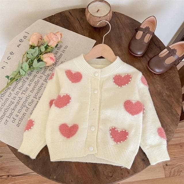 【Arbea】女童愛心毛衣開襟春秋中小兒童韓版針織衫寶寶洋氣外套 C709