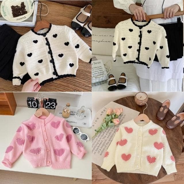 【Arbea】女童愛心毛衣開襟春秋中小兒童韓版針織衫寶寶洋氣外套 C709