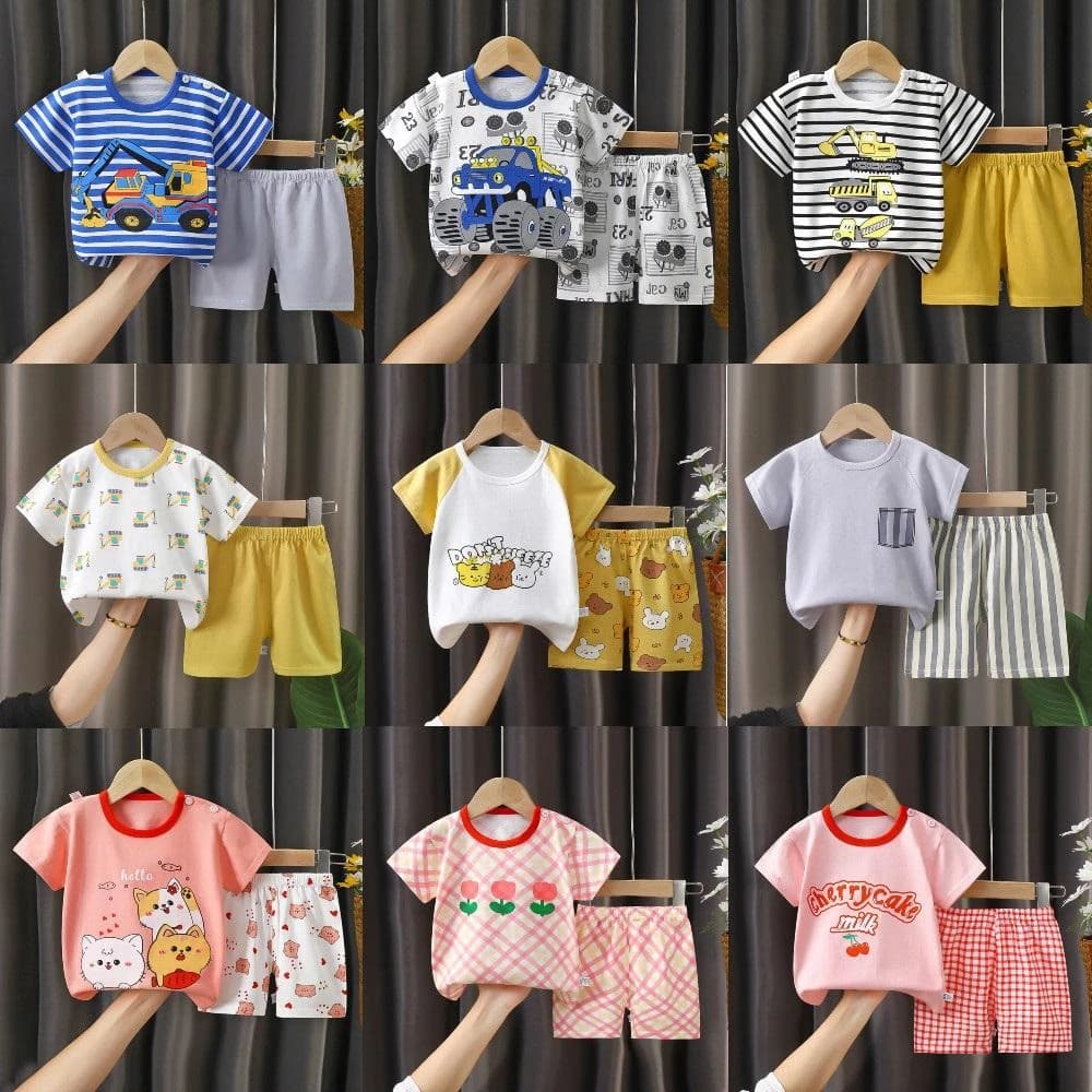 【Arbea】夏季薄款兒童短袖兩件式套裝純棉女童夏裝男童t卹衣服韓版童裝大中小童導 C554