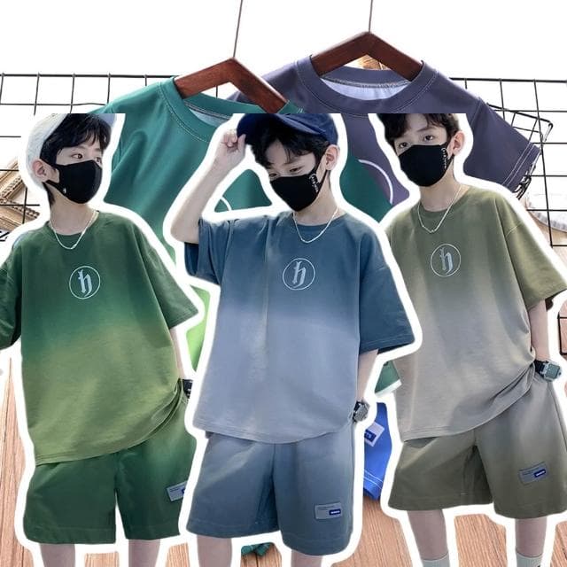 【Arbea】兒童夏季短袖套裝男童夏裝新款中大童男孩衣服漸變色短袖短褲 C1093